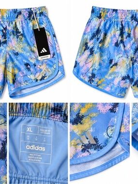 adidas Blue Multi-Color Abstract Print Athletic Shorts